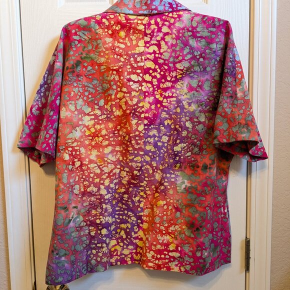 Hand Made Button Front Dolman Sleeve Batik Top Large - Picture 2 of 12